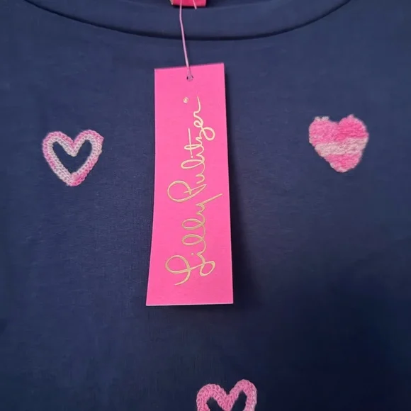 NWT Lilly Pulitzer Rami Long Sleeve Shirt–Navy Wild Heart Chenille Medium - Picture 4 of 15
